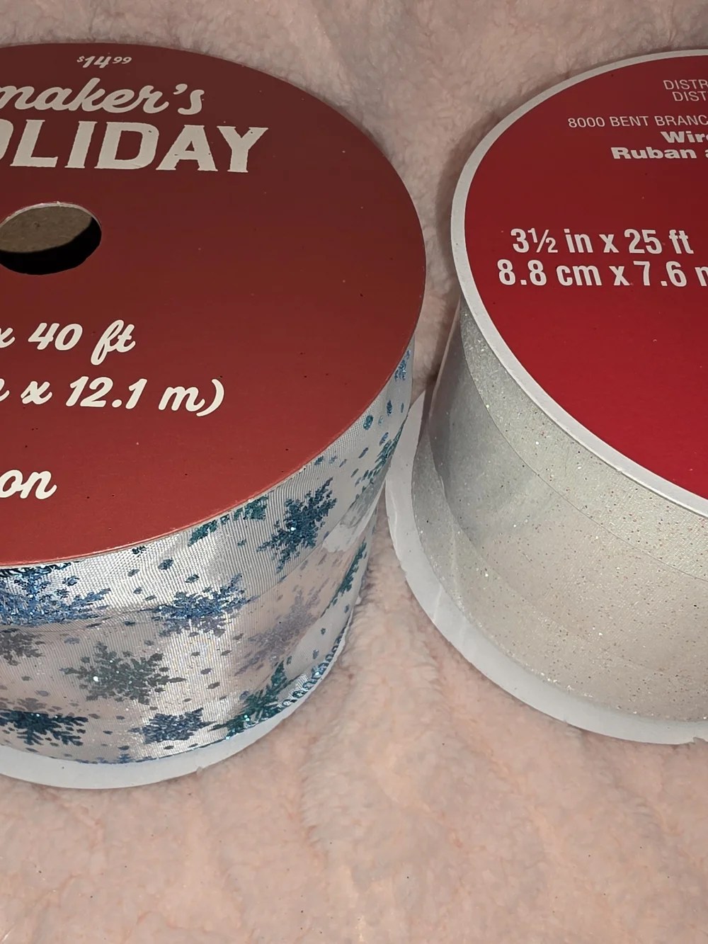 Assorted Glitter & Snowflake Ribbon Bundle - Blue, White, Silver - (Brand: )